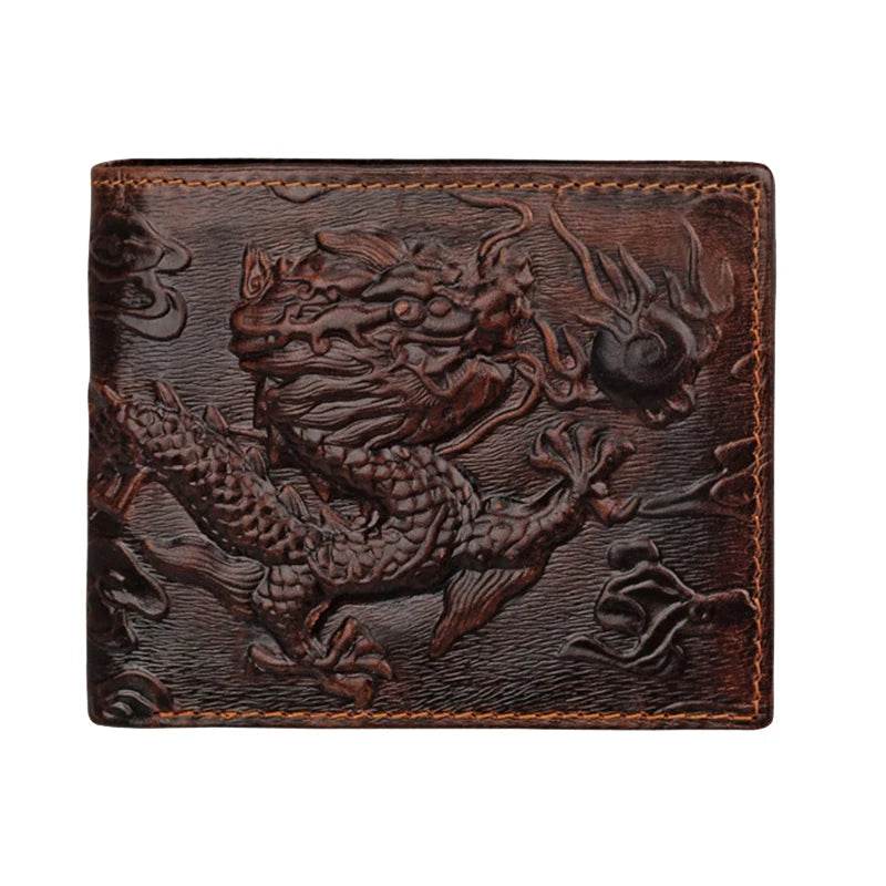 3D Dragon Style Genuine Leather Long Wallet for Men, Bifold Fashion - VacationGrabs