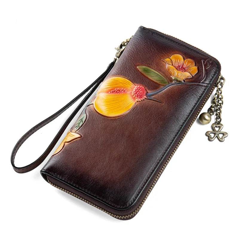 RFID Ladies Leather Wallet Top Layer Cowhide Zippered Clutch Bag - VacationGrabs