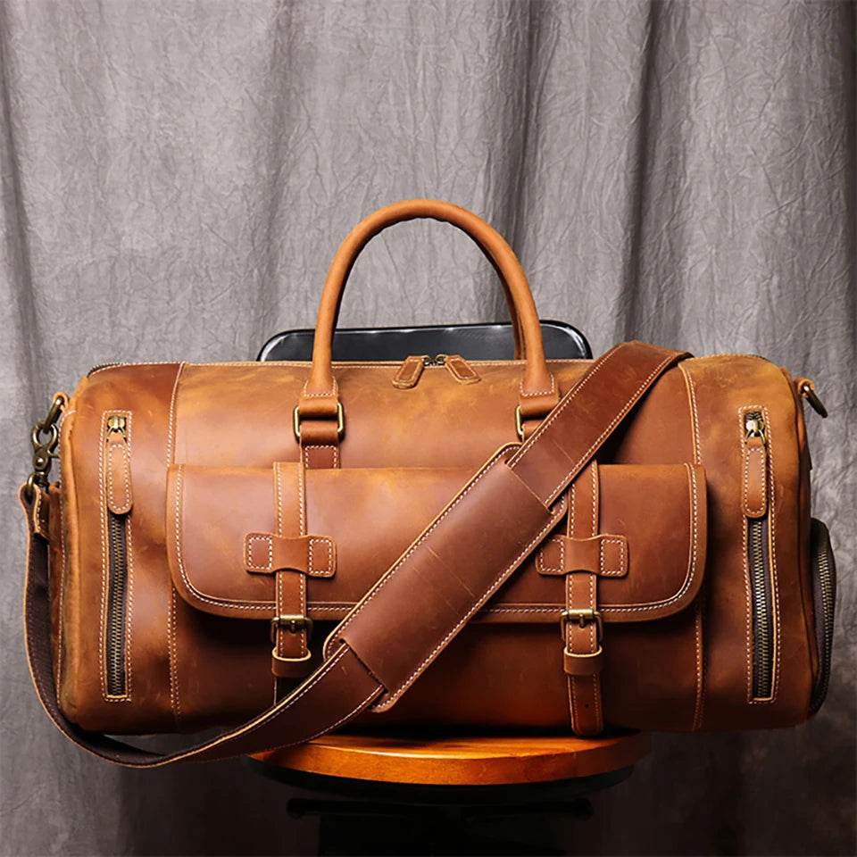 Crazy Horse Leather Duffle – Large Capacity Travel Weekender - VacationGrabs