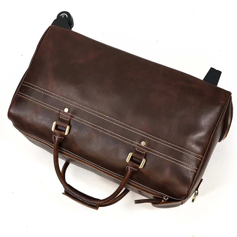Rolling Genuine leather hand luggage travel bag with wheels