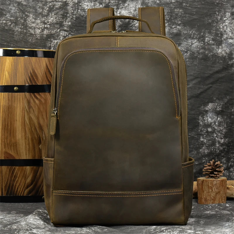 15.6" Laptop Leather Backpack for Men Vintage Business