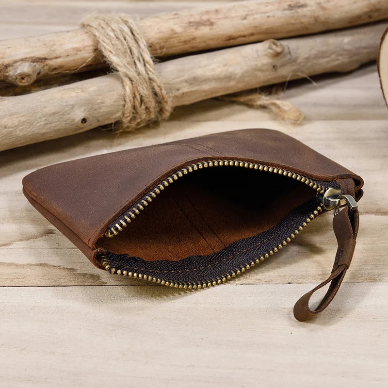 Bolso de mano de cuero para teléfono móvil con correa de muñeca para hombre