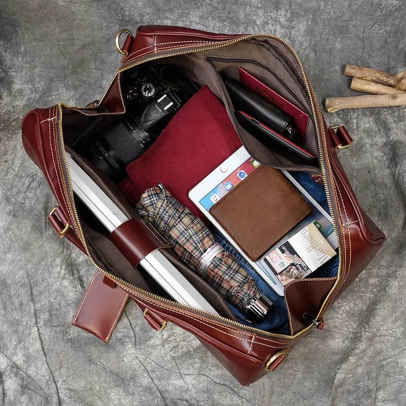 Real Leather Travel Weekender Bag for Men & Women Genuine Duffle - VacationGrabs