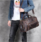 Designer Business Travel Leather Duffle Bag for Men Outdoor Coffee - VacationGrabs