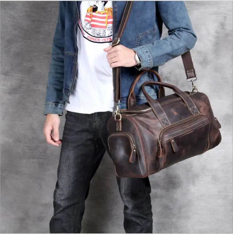 Designer Business Travel Leather Duffle Bag for Men Outdoor Coffee - VacationGrabs