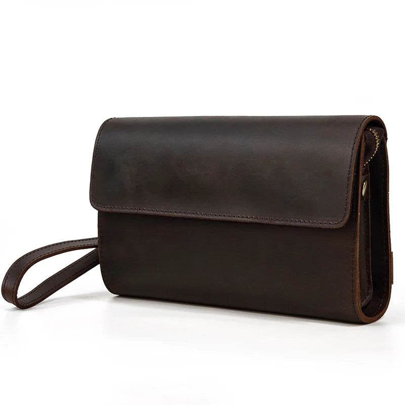 Genuine Leather Hand Clutch with Wrist Band | Men's iPad & iPhone Organizer - VacationGrabs