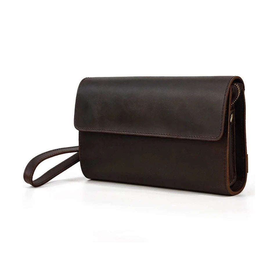 Genuine Leather Hand Clutch with Wrist Band | Men's iPad & iPhone Organizer - VacationGrabs