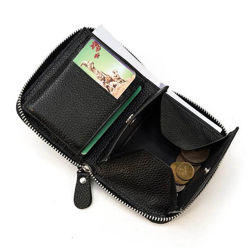 Retro Men's Short Wallet Vintage Cow Leather Zipper Credit Card Holder - VacationGrabs