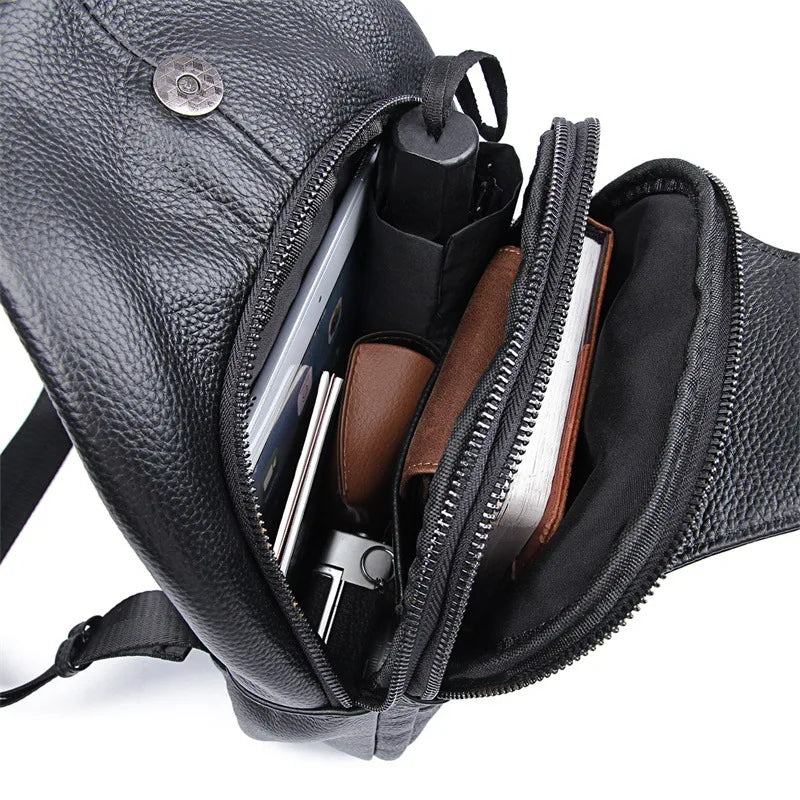 Men's Genuine Leather Sling Bag – Vintage Black Crossbody
