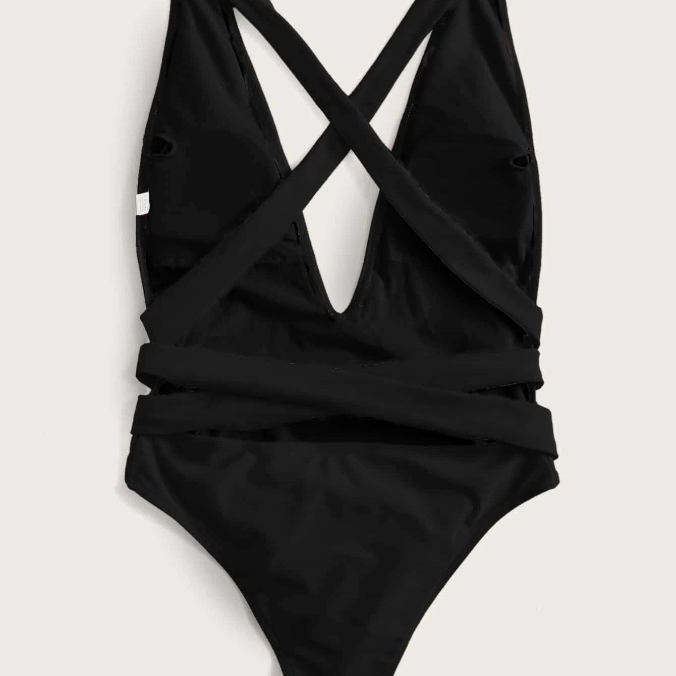 Women's Swimwear - 1PC Halter Neck Deep V Tied One-Piece Swimsuit