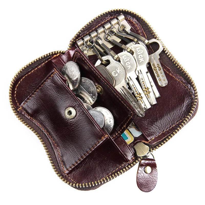 Leather Keycase Key Holder for Car Key Bag Cowhide Coin Wallet - VacationGrabs