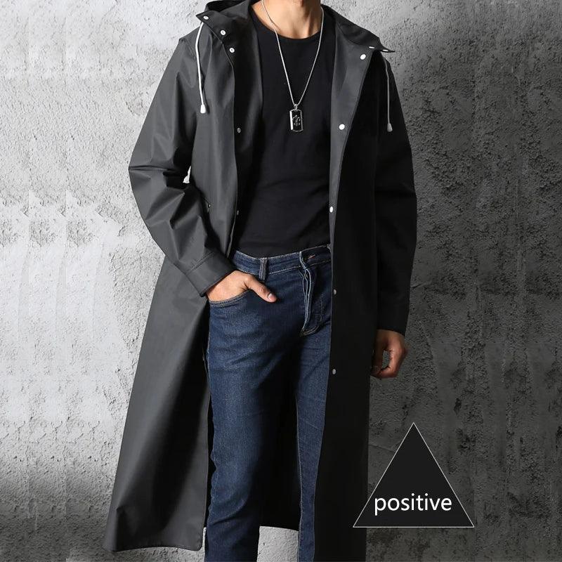 Men's Jackets Black Adult Waterproof Long Raincoat Women Men Hooded Rain Coats