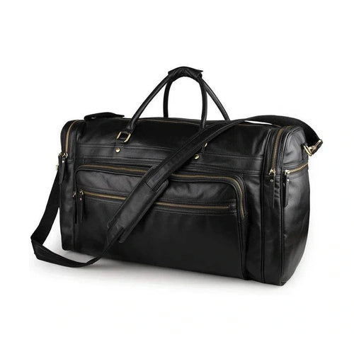 60cm High Capacity Genuine Leather Travel Duffle for Men Weekend Bag - VacationGrabs
