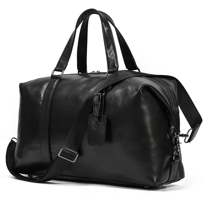 Latest Design Black Leather Travel Duffle Bag for Men & Women - VacationGrabs