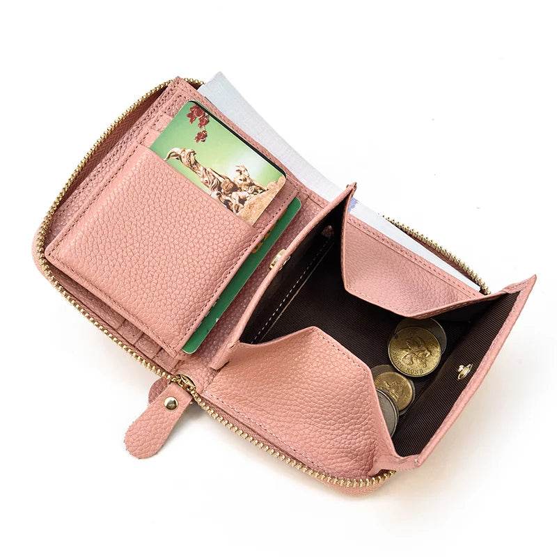 Retro Men's Short Wallet Vintage Cow Leather Zipper Credit Card Holder - VacationGrabs