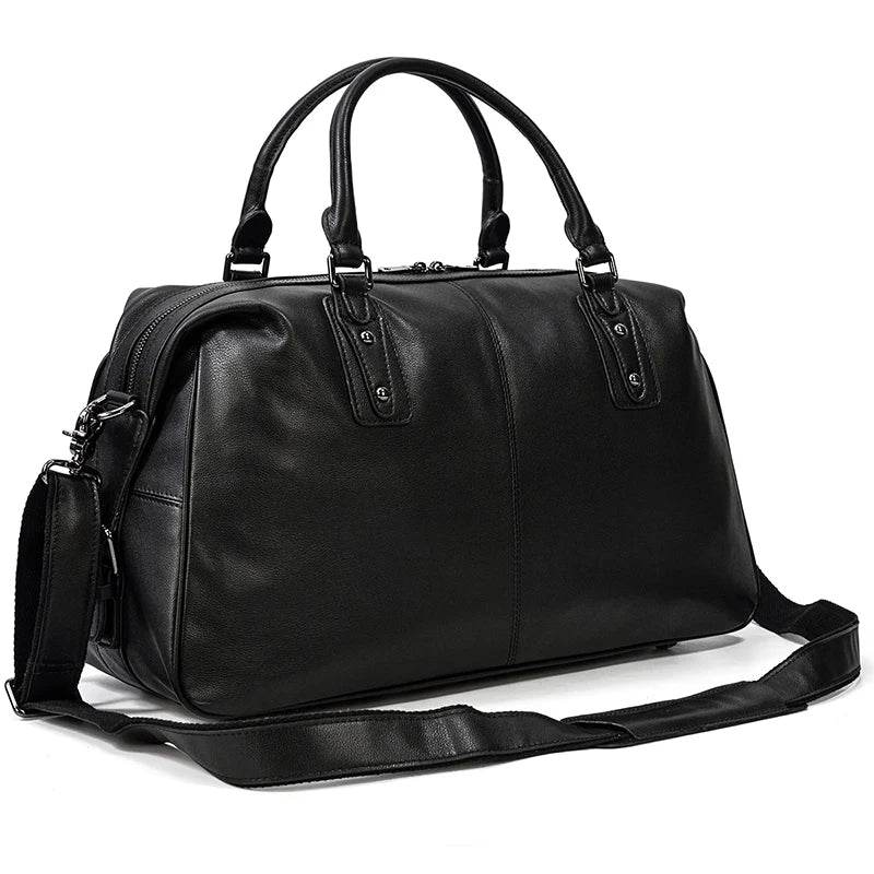 Soft Cowskin Leather Duffle Bag for Men & Women Weekend Travel - VacationGrabs
