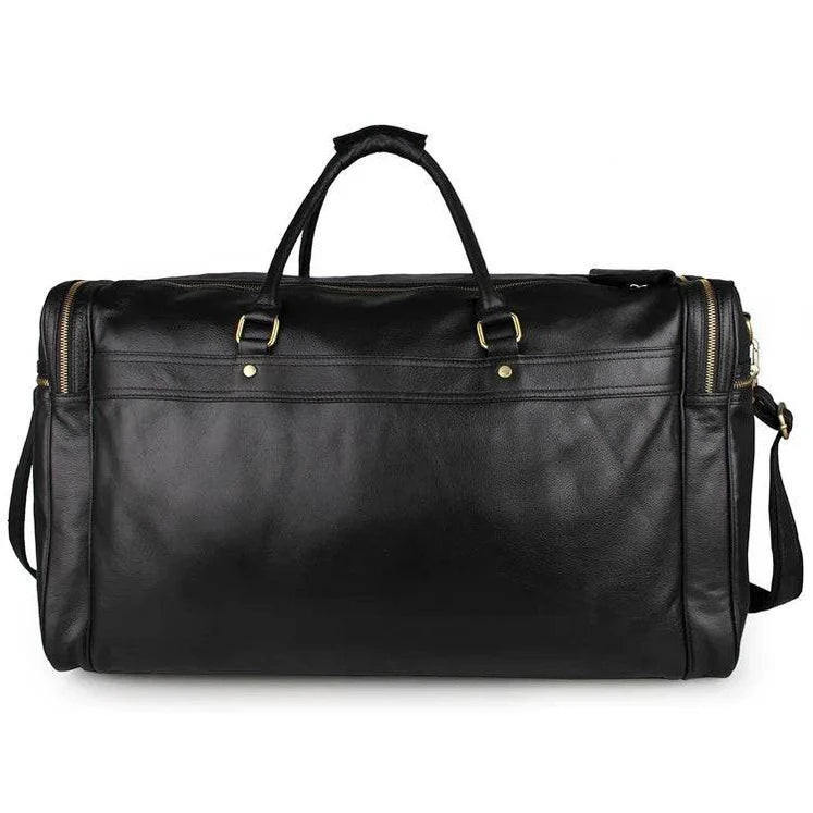 60cm High Capacity Genuine Leather Travel Duffle for Men Weekend Bag - VacationGrabs