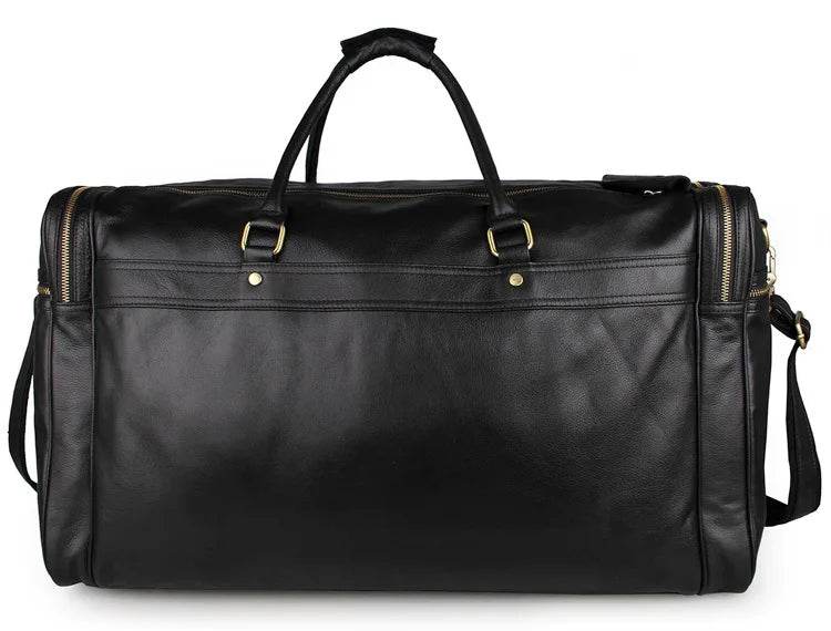 60cm High Capacity Genuine Leather Travel Duffle for Men Weekend Bag - VacationGrabs