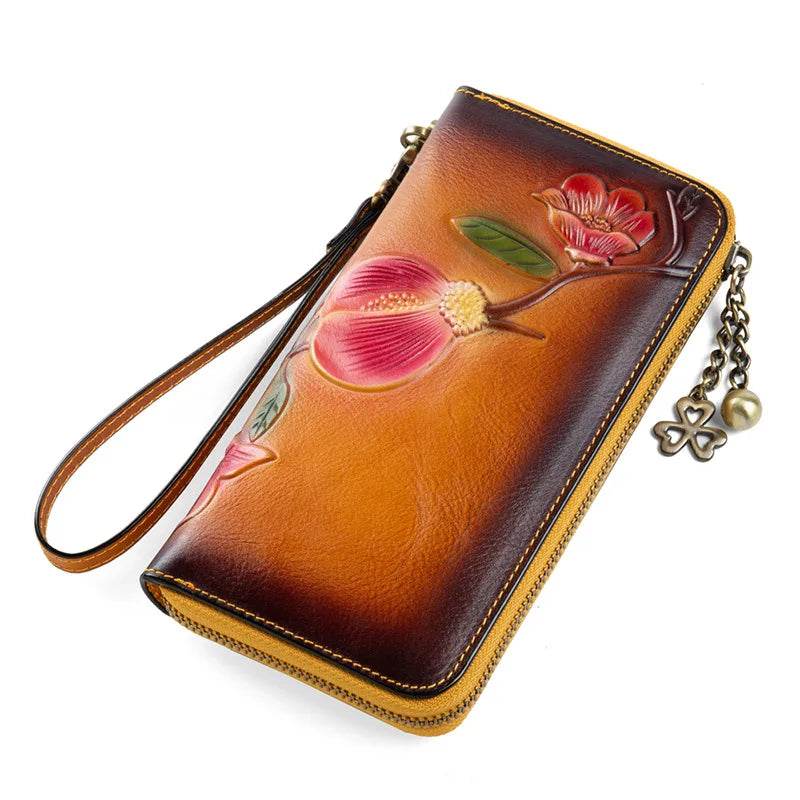 RFID Ladies Leather Wallet Top Layer Cowhide Zippered Clutch Bag - VacationGrabs