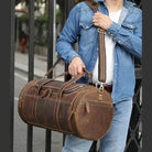 Genuine Leather Men’s Travel Bag Cowhide Shoulder Hand Luggage - VacationGrabs