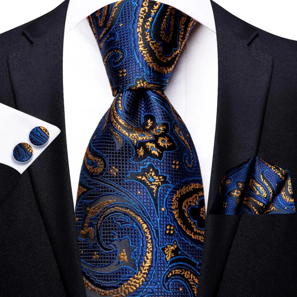 Luxury blue paisley tie with matching pocket square, how fold a pocket square