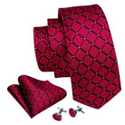 Red Plaid Silk Tie Set for Men - VacationGrabs