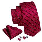 Red Plaid Silk Tie Set for Men - VacationGrabs