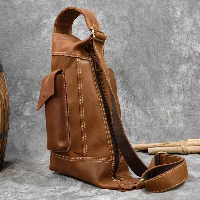Classic Design Genuine Leather Chest Bag Sling Shoulder Bag - VacationGrabs
