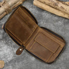 Crazy Horse Leather Wallet Men Women Coin Purse with Zipper - VacationGrabs