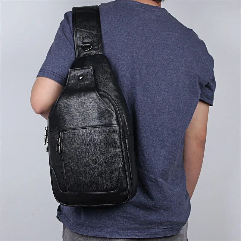 Men's Genuine Leather Sling Bag – Vintage Black Crossbody