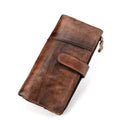 Vintage Wax Oil Skin Long Purse Genuine Leather RFID Wallet for Men - VacationGrabs