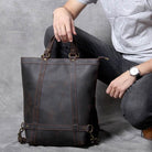 Leather Sling Bag Dual Use Crazy Horse Men’s Travel Daypack - VacationGrabs