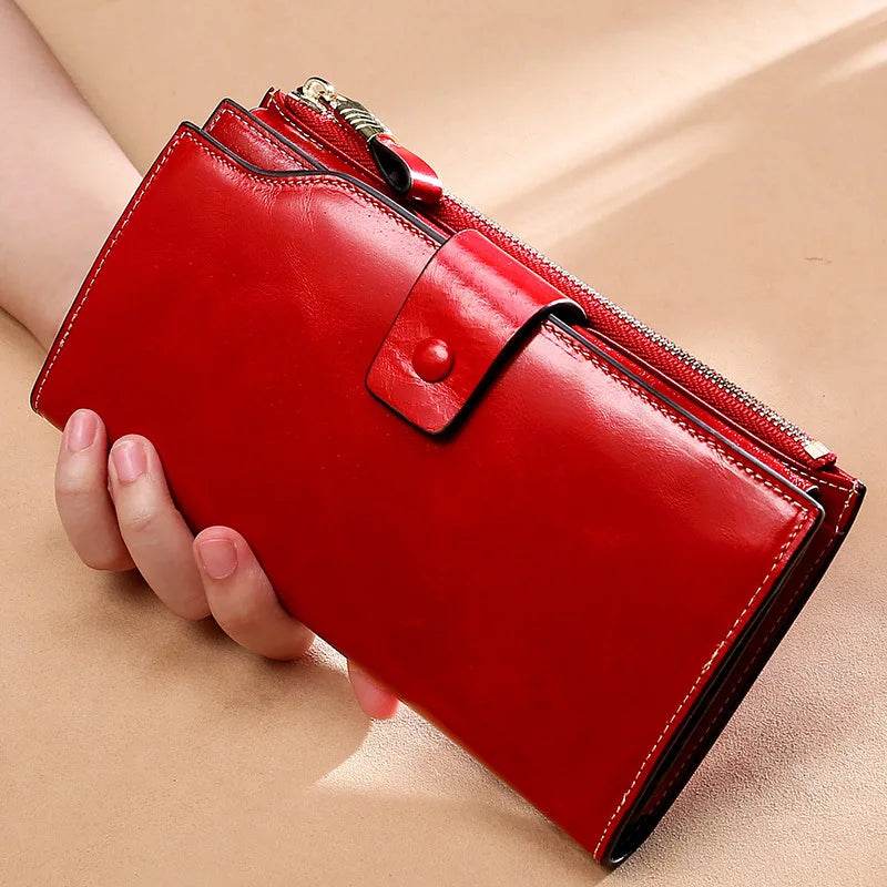 Genuine Leather Clutch Purse for Women Cowskin Dress Party Long Wallet - VacationGrabs