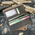 Men's Crazy Horse Long Leather Brown Wallet