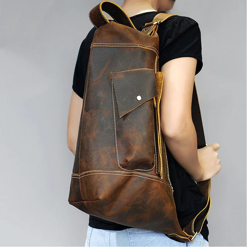 Men's Crazy Horse Genuine Leather Backpack Daypack