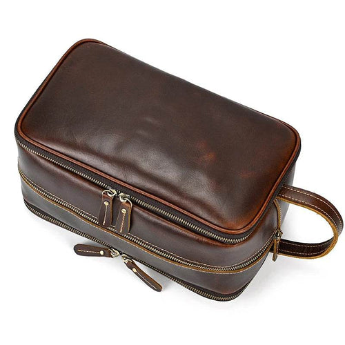 Genuine Leather Toiletry Bag for Men and Women - VacationGrabs