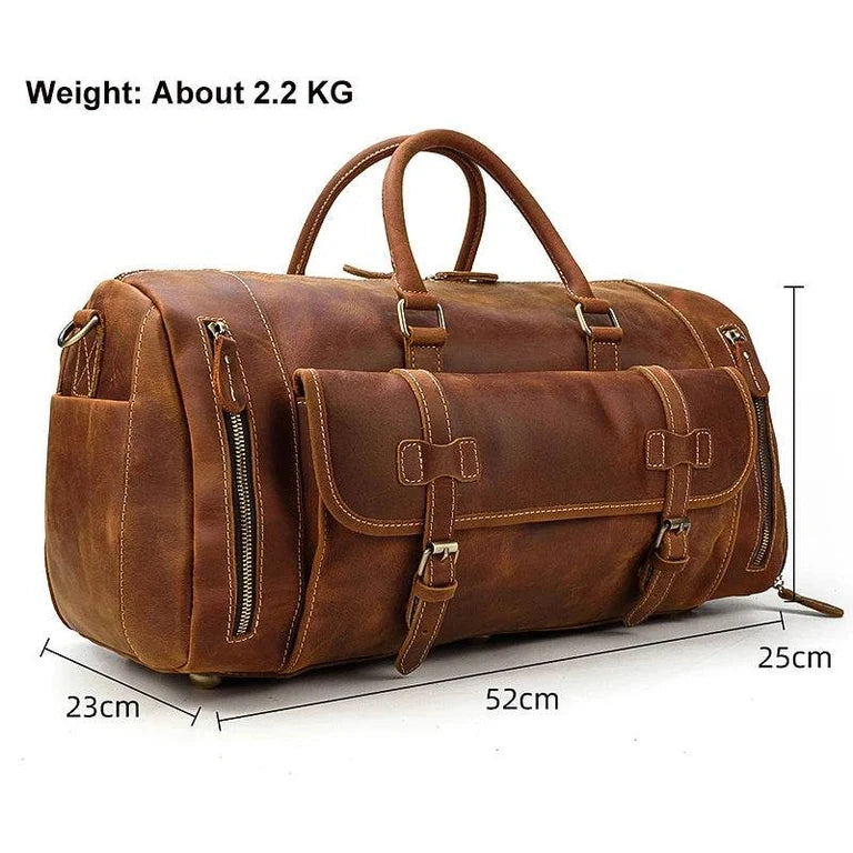 Vintage Leather Travel Duffle Bag With Shoe Pocket Weekend Bag - VacationGrabs