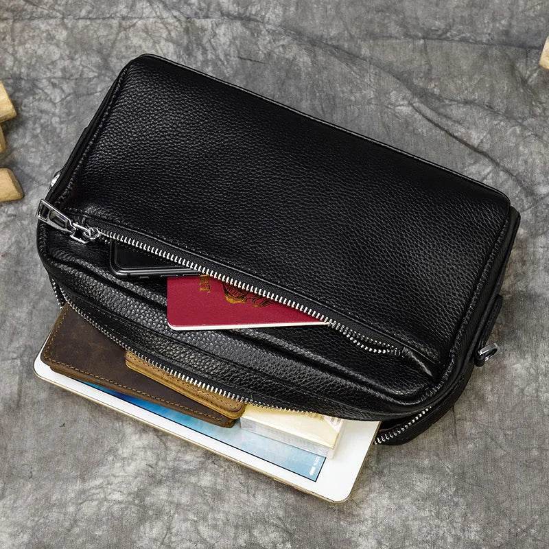Vintage Leather Day Clutch with Shoulder Strap for Men & Women - VacationGrabs