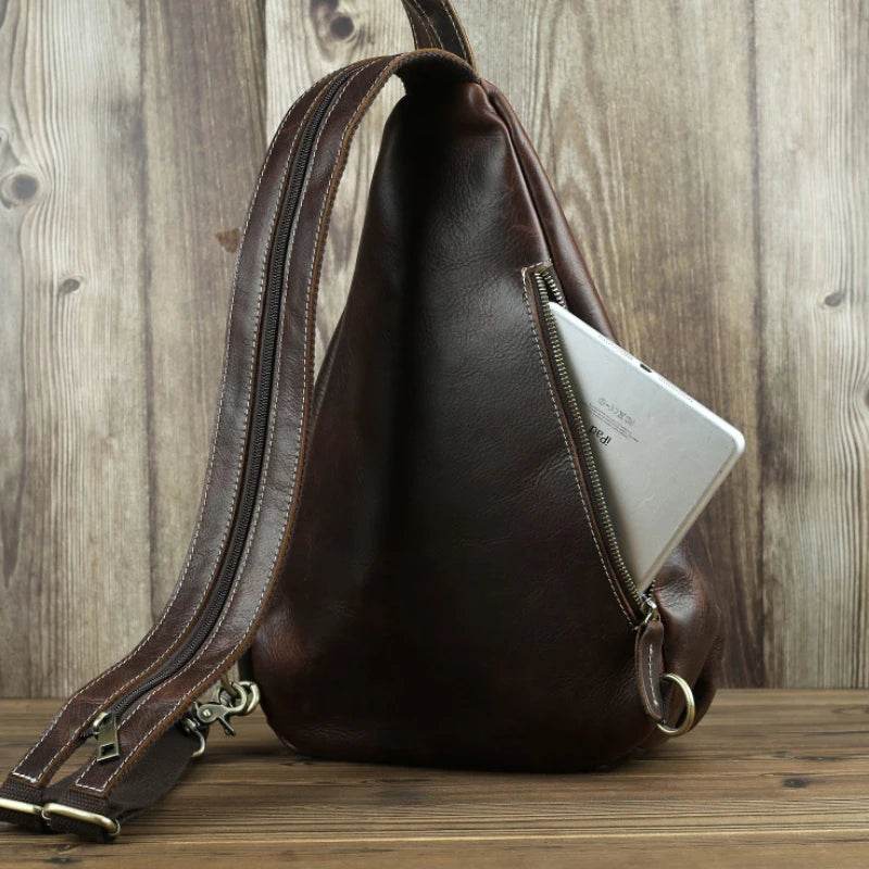 Unique Casual Genuine Leather Triangle Backpack for Men Women - VacationGrabs
