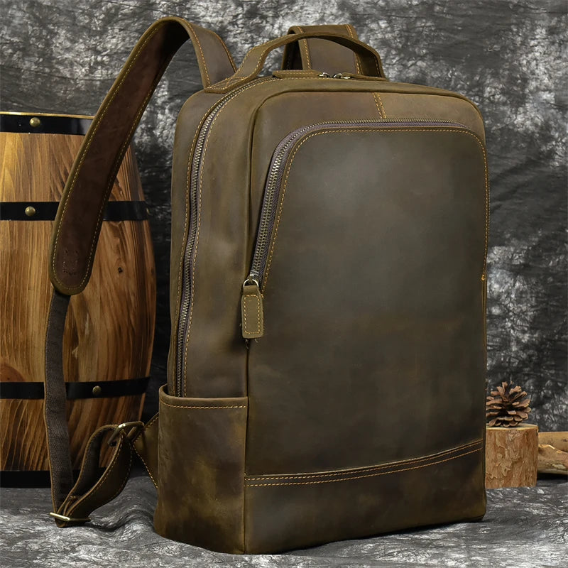 Sac à dos en cuir pour ordinateur portable 15,6" pour homme, style vintage et professionnel