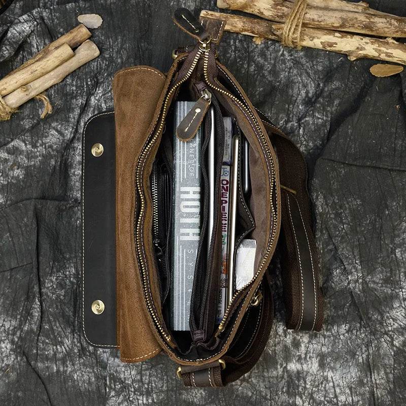 Vintage Crazy Horse Leather Men's Briefcase Laptop Messenger Bag - VacationGrabs
