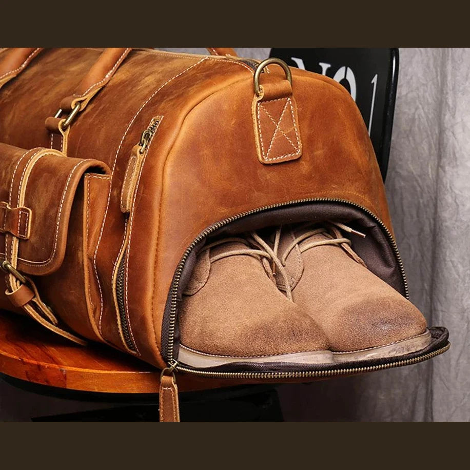 Crazy Horse Leather Duffle – Large Capacity Travel Weekender - VacationGrabs