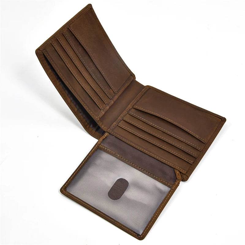 Crazy Horse Men’s Short Wallet for Gifts Retro Fashion Leather - VacationGrabs