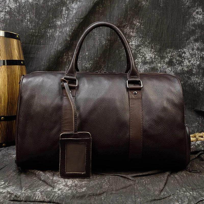 Personalized Leather Duffel Bags Purple Blue Brown Black - VacationGrabs