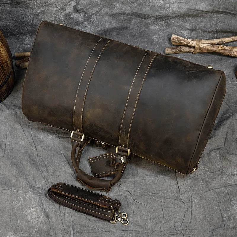 Vintage Leather Weekender Bag Genuine Leather Travel Overnight - VacationGrabs