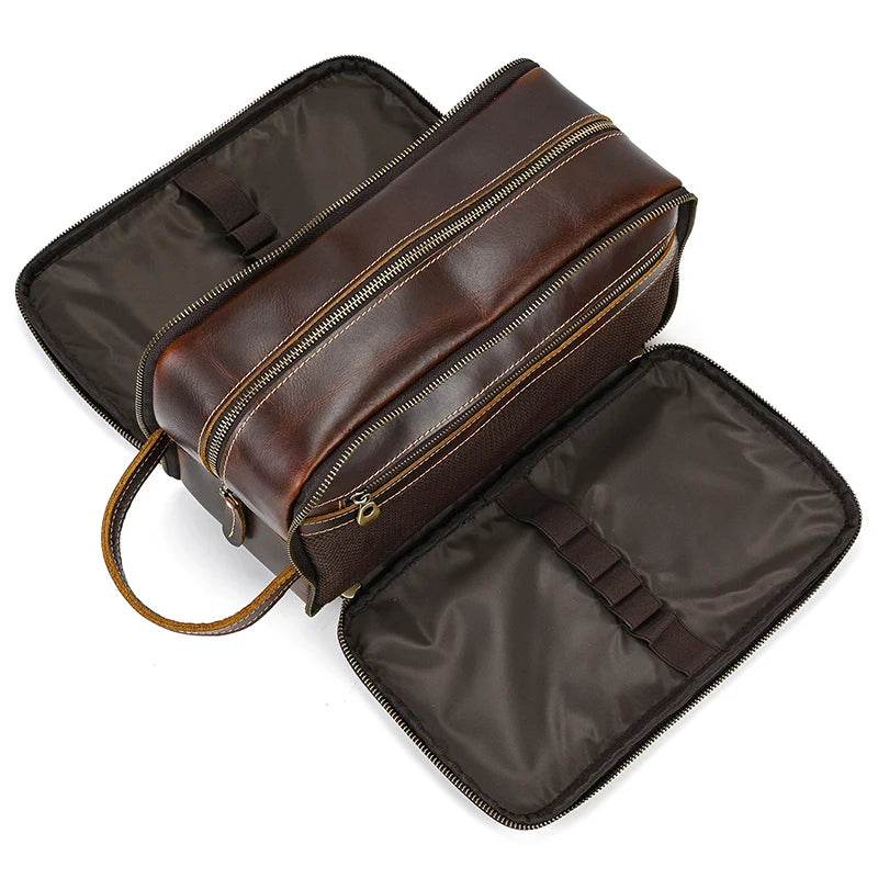 Genuine Leather Toiletry Bag for Men and Women - VacationGrabs