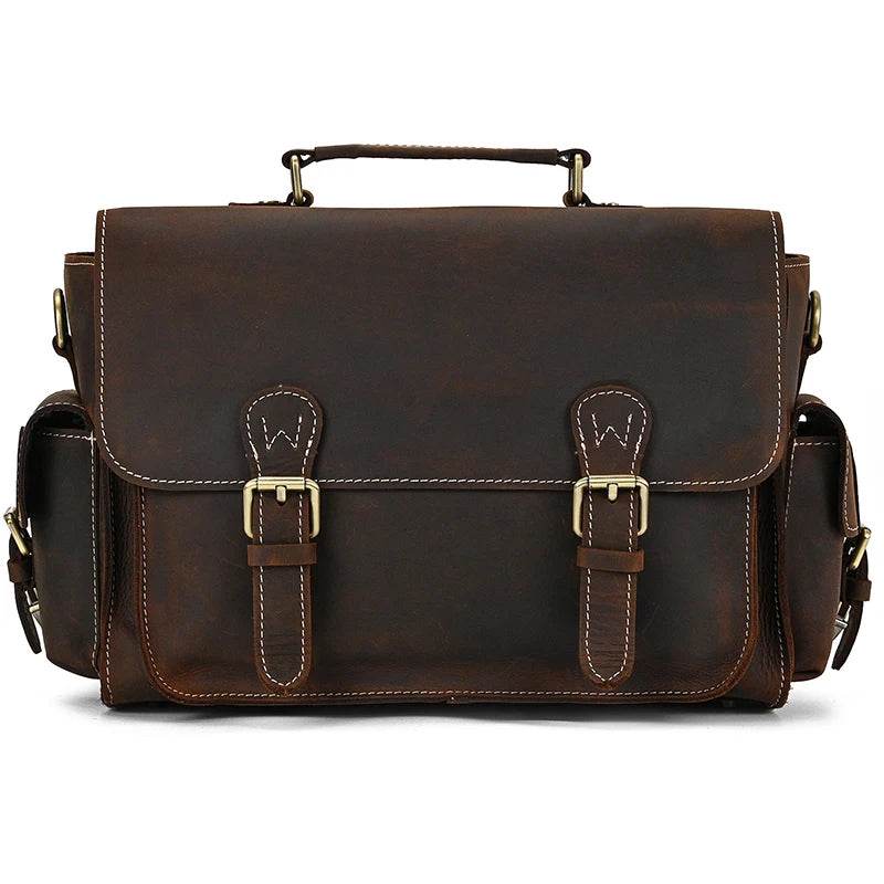 Crazy Horse Leather Camera Shoulder Bag – Vintage Crossbody - VacationGrabs