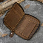 Vintage Fashion Card Holder Zipper Coin Purse Crazy Horse Leather Slim - VacationGrabs