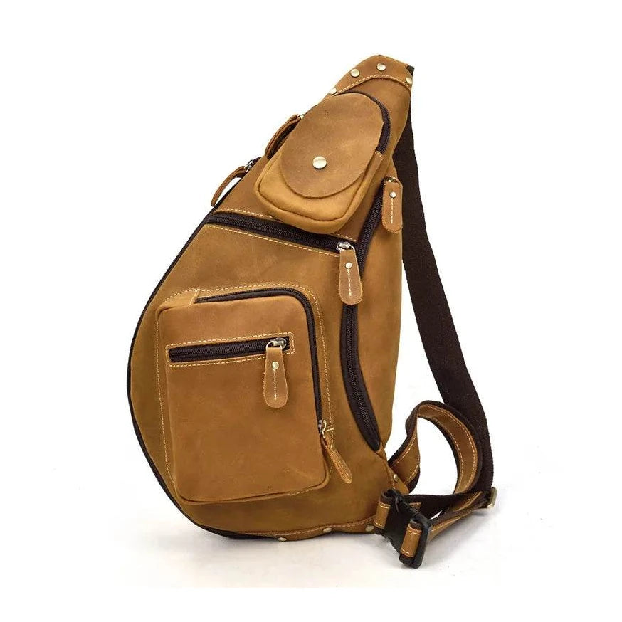 Large Size Leather Chest Bag for Men Crossbody Outdoor Sling - VacationGrabs