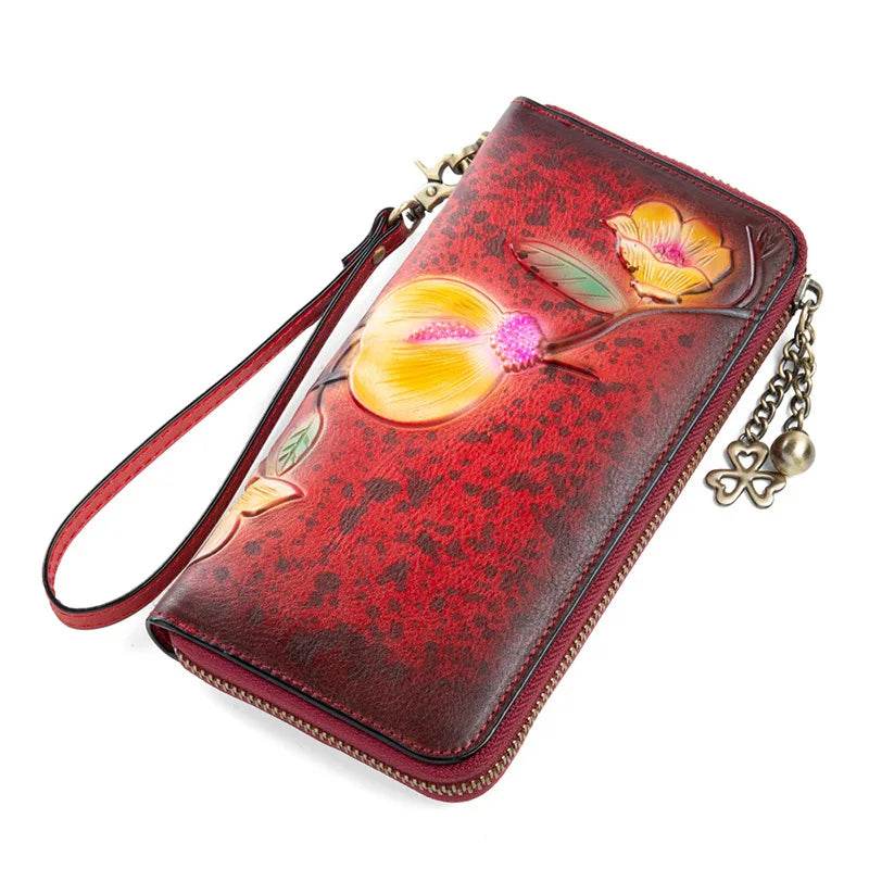 RFID Ladies Leather Wallet Top Layer Cowhide Zippered Clutch Bag - VacationGrabs